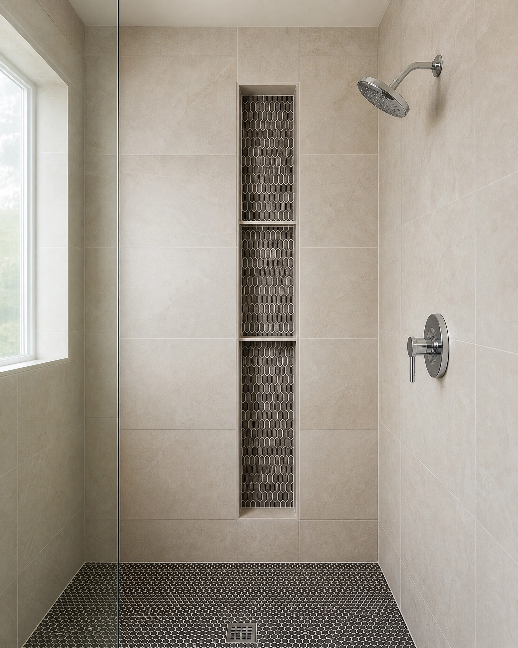 Walk-in shower tilework